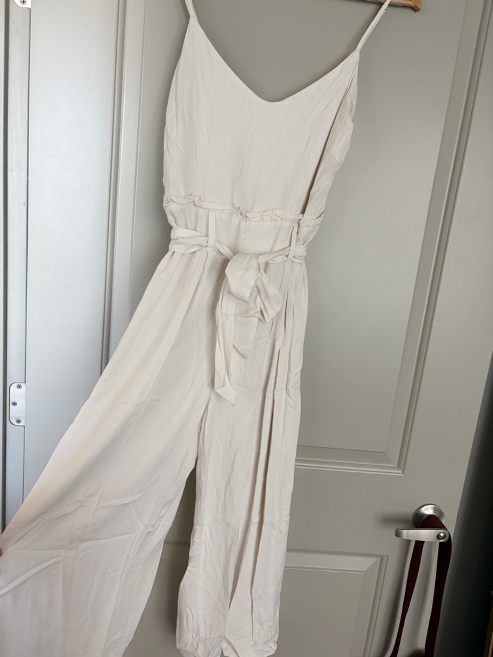 Women’s Cream Spaghetti-Strap Jumpsuit with Tie Waist